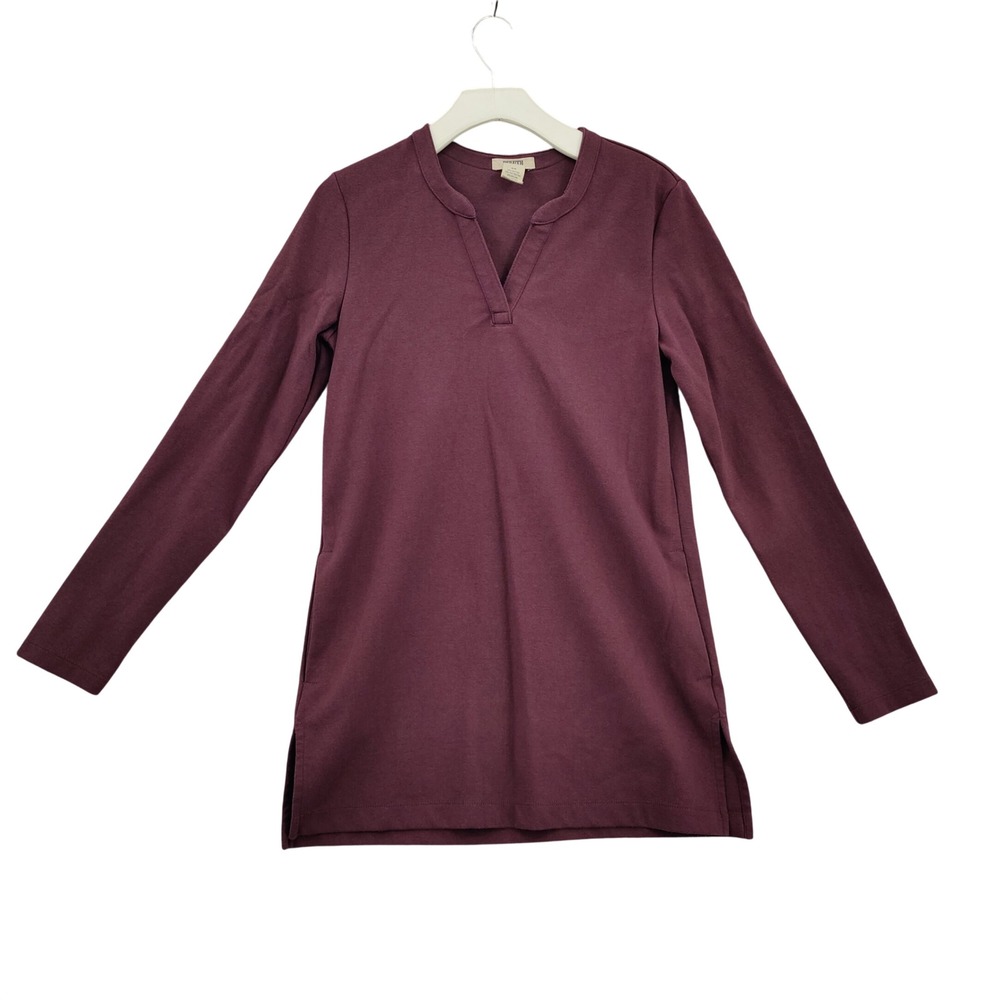 Duluth Womens Gorpcore Workwear Earthy Split Neck Tunic XS Plumb Long Sleeve Top